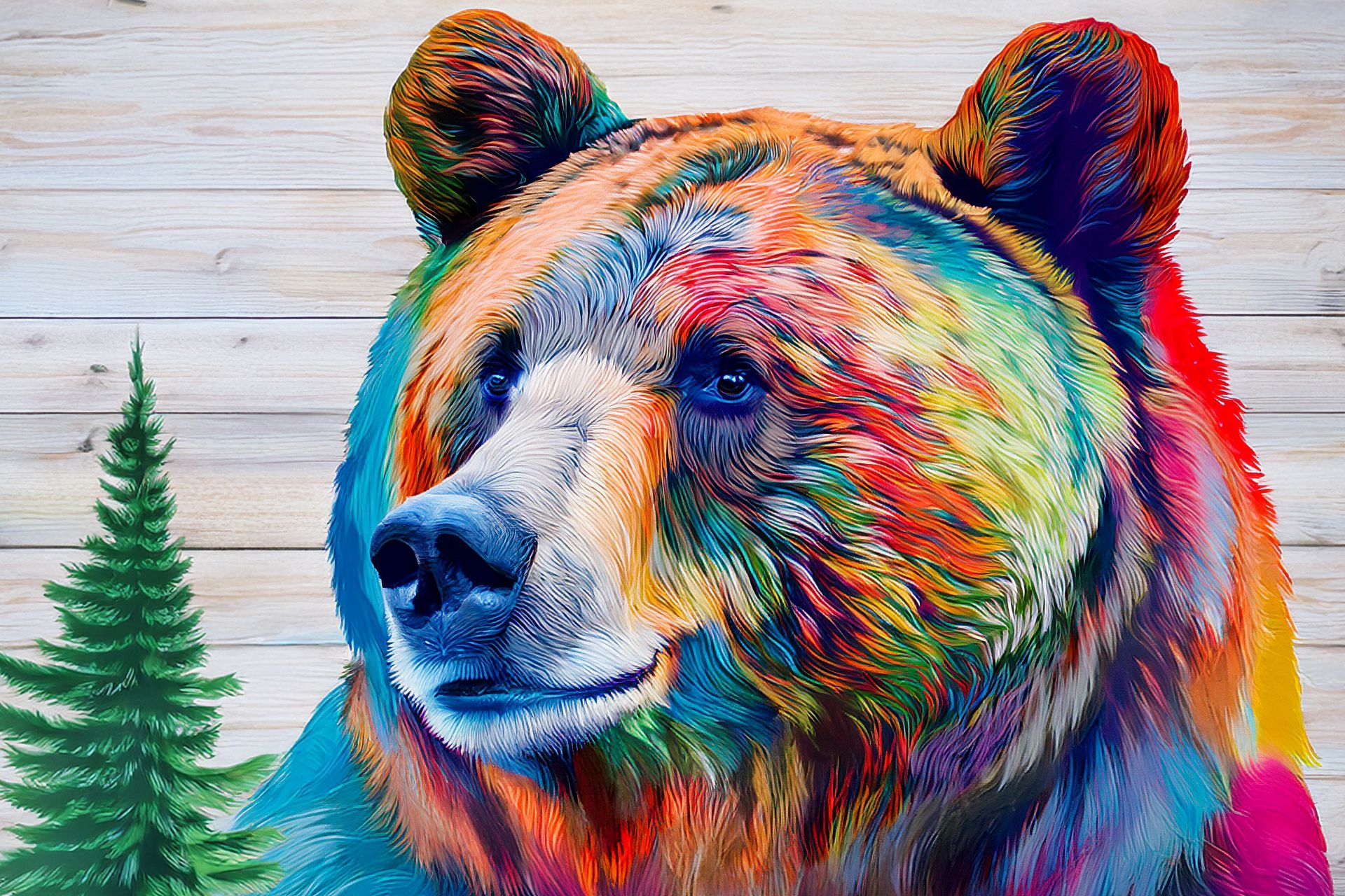Bear With Wood Background